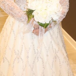 Elegant White Wedding Dress with Silver Accents